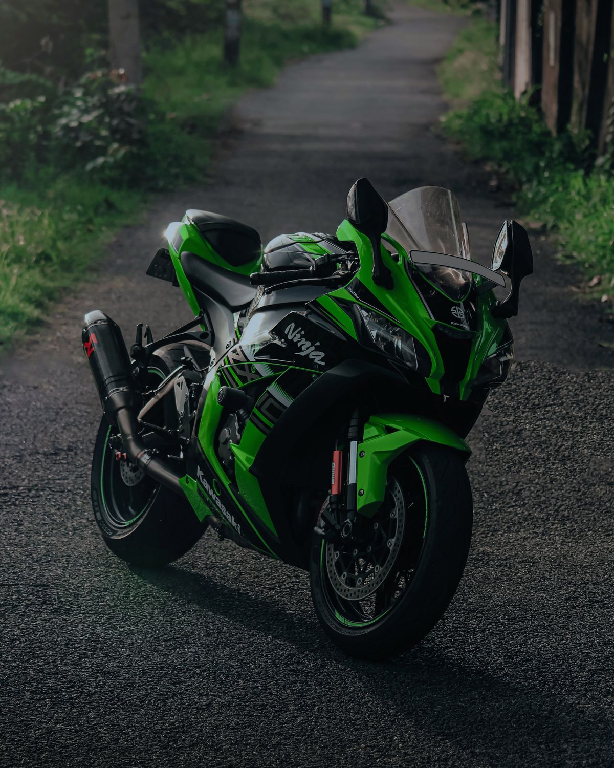 Kawasaki Ninja sportbike on a back road